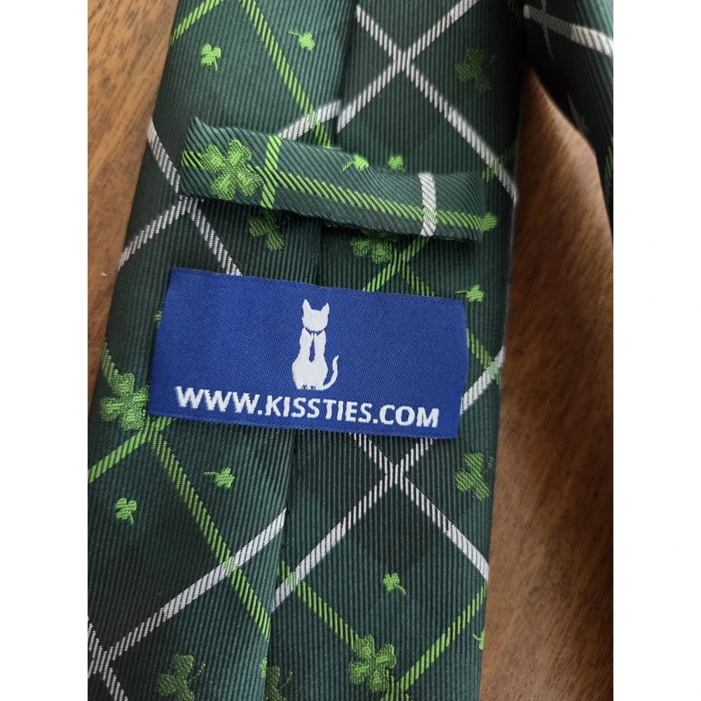 Kissties Clover Silk Tie Men's Shamrock Plaid Green St Patrick's‎ Day